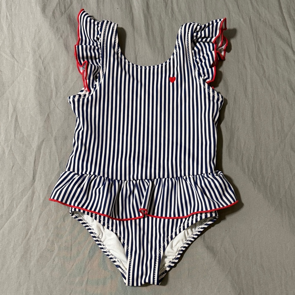 Carter's Navy & White Striped One-Piece Swimsuit with Red Trim